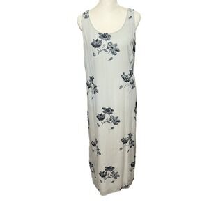 CW Blue Floral 100% Silk Maxi Dress Sleeveless Lined Lightweight 90s Size 10